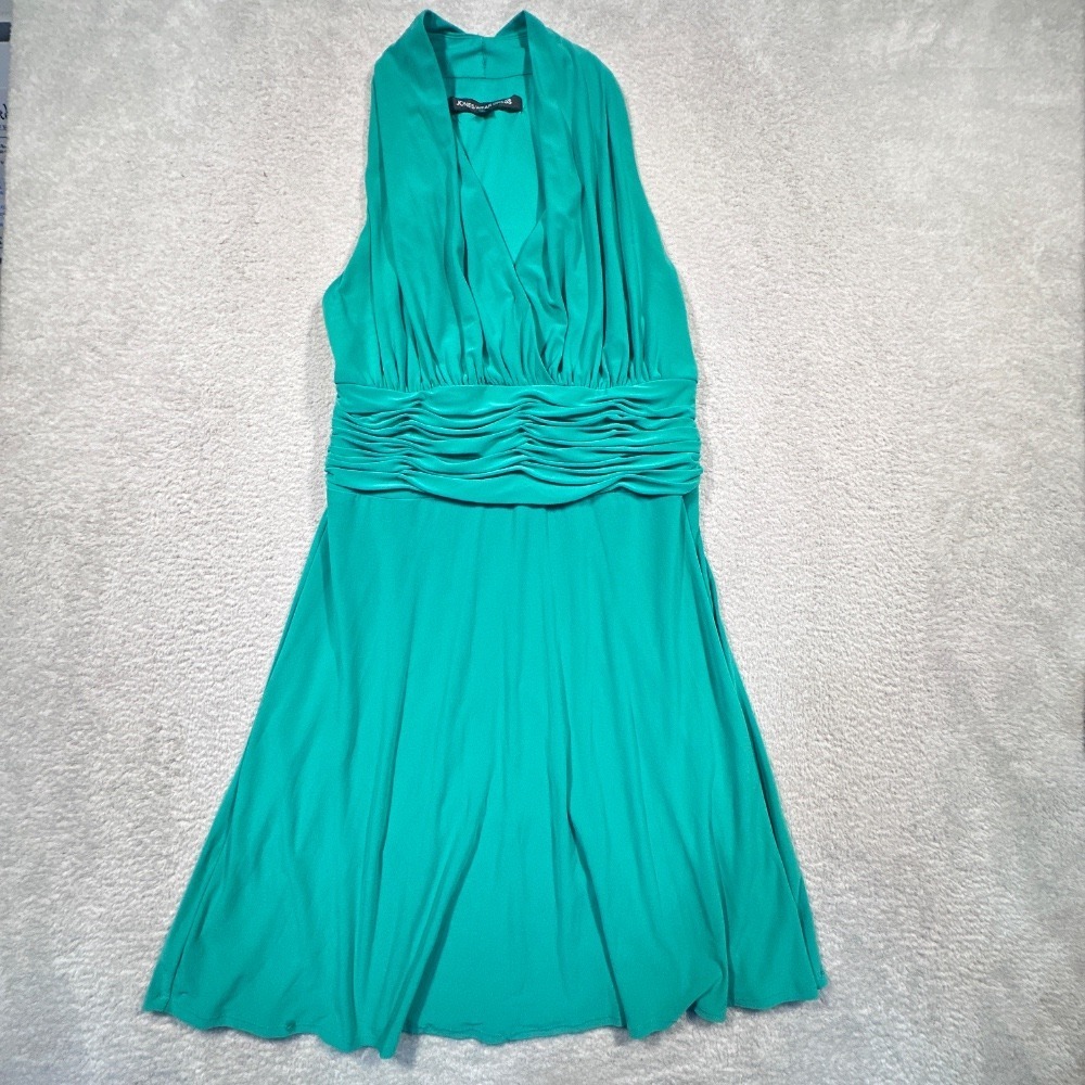 Jones Wear Dress Women's 10 Halter Sleeveless Ruched Waist‎ Green